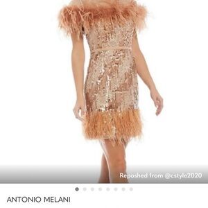 ANTONIO MELANI Sequin Feather Dress in Tan